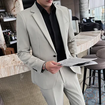 2023New üzleti (öltöny + nyugati nadrág) divat megfelelő csíkos szövet egyszínű jóképű vékony ruha öltöny, férfi két darabos készlet