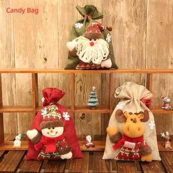 2024 Karácsonyi édesség táska dekoráció piros vászon három-dimenziós asztali figurák édességet, táskák a Karácsonyi ajándék táska