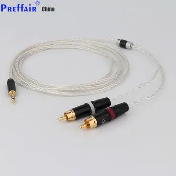 3,5 mm-es Sztereó 2 RCA Férfi Audio Adapter Kábel, 8 magos 7N OCC Réz Ezüst bevonatú Audio Kábel