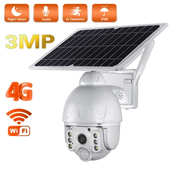 4G WIFI Napelemes Kamera 3MP Kültéri Solar Panel Akkumulátor Biztonsági Kamera, IR, éjjellátó PIR Emberi Érzékelő Biztonsági Kamera