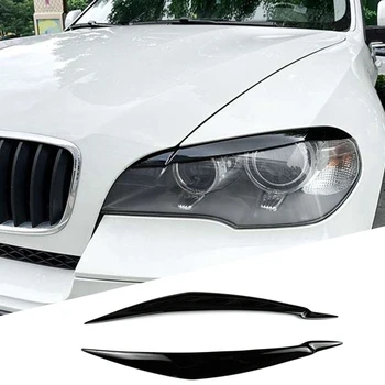 A BMW E71 X6 2008-2015 E70 X5M 2006-2013 Autó Fényes Fekete Fényszóró Szemöldök Szemhéj Trim Borító Matrica Gyanta
