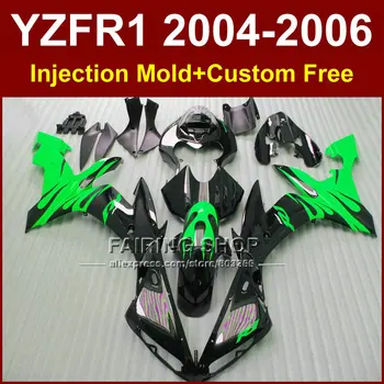 ABS Injekció racing motorkerékpár burkolat készlet YAMAHA 04 05 06 YZFR1 YZF 1000 YZF R1 2004 2005 2006 zöld fekete spoiler szett