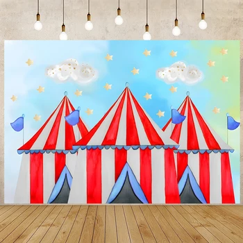 Cirkusz Táborozás Gyerekeknek, Születésnapi Party Hátteret Fotózás Twinkle Csillagok, Felhők, Léggömbök Újszülött BabyShower Fotó Háttérrel