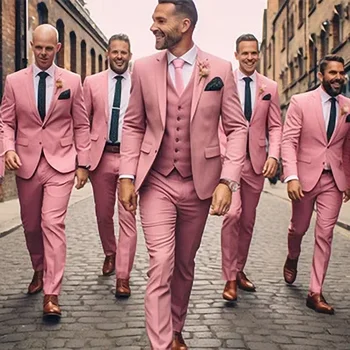 Elegáns Rózsaszín Esküvői Ruhák a Férfiak esetében 3 Darab Divat Remek Hajtóka egysoros Hivatalos Legjobb Férfi Vőlegény Szmoking Slim Jelmez Homme