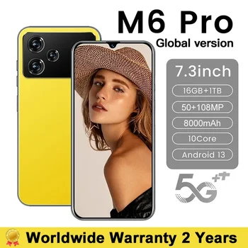 Eredeti M6 Pro okostelefon Globális verzió 5G Új 7.3 hüvelykes HD telefon, telefonok 16GB+1 tb-os Mobiltelefon android13 mobiltelefonok