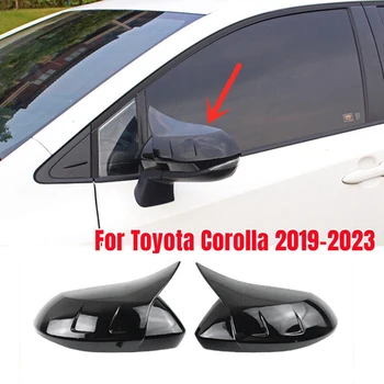Fényes Fekete ÖKÖR Szarv Oldalsó Ajtó Visszapillantó Tükör Fedezze Trim Kap Alkatrész Toyota Corolla 2019-2023