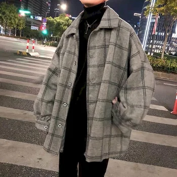 Gyapjú dzseki férfi őszi téli új high street nagy bársony thicke koreai laza trend Harajuku nők gyapjú kockás elegáns kabát