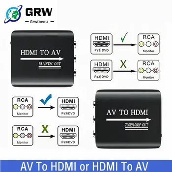 HDMI-kompatibilis RCA AV CVSB L/R Videó Scaler Átalakító Doboz Támogatja a NTSC, PAL HD 720P/1080P RCA AV HDMI-kompatibilis Adapter