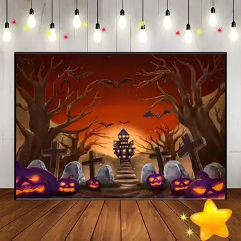 Halloween Sötét Erdőben Temető Háttér Egyéni Szülinapi Hátteret, Kísérteties Baba Zuhany Telihold Dekoráció Ősi Fák Fotó