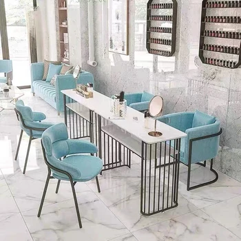 High-end vas márvány manikűr asztal, szék, fehér pedikűr manikűr asztal