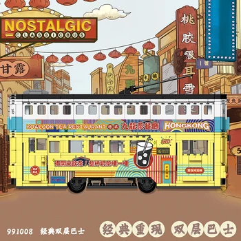 Hong Kong Stílusú Emeletes Busz Taxi Retro Sorozat Összeszerelés Kis Részecskék Építőkövei Asztali Dekoráció Modell Játékok Ajándék