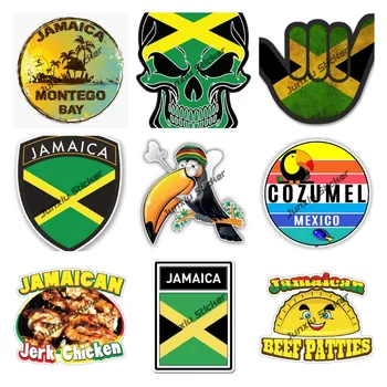 Jamaikai Zászló Koponya Matrica Retro Montego Bay Jamaica Art Design Jamaikai Tukán Rajzfilm Autó Matrica Matrica Tartozékok