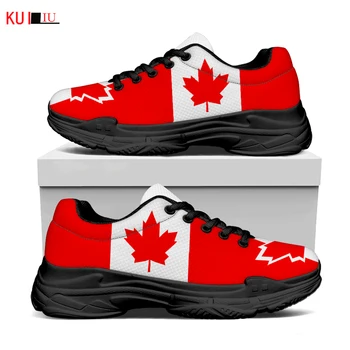 KUILIU Divat Kanadai Zászló Nyomtatás Női Cipők Egyre Cipő, Vastag Platform Lélegző Mesh Alkalmi Cipő Dropshipping