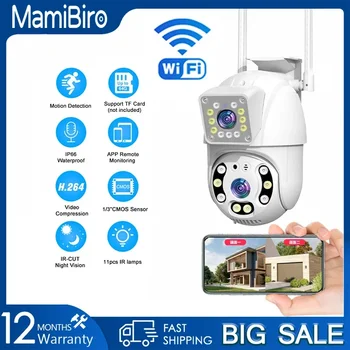 Mamibiro 4MP PTZ Wifi Dual Kamera Lencséjét a Kettős Képernyő CCTV Ai Emberi Érzékeli Auto Tracking Vezeték nélküli Kültéri Megfigyelő Kamera