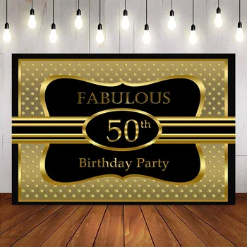 Mesés 50. születésnapi party dekoráció arany csillogó fekete háttér fotó stúdió ötven szülinapi party dekoráció testreszabása