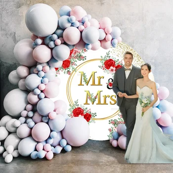 Miss & Mrs Esküvői Menet Hátteret, Lánybúcsú Rose Parti Dekoráció Virág Évforduló Egyéni Név Rugalmas Kör Háttér Borító