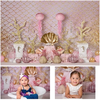 Rózsaszín, Arany Hableány Fotózás Hátteret Hercegnő Lány Születésnapi Torta Smash Fotó Háttér Fotó Stúdió Kellékek