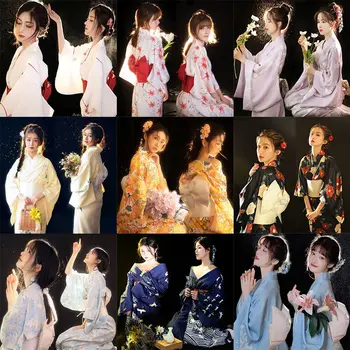 Sakura Lány Kimonó Ruha Japán Stílusú Yukata Fürdőköpeny Nők Virágmintás Haori Japán Egységes Cosplay Ruha Fél Ruha Rövid