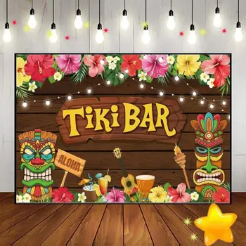 Tiki Bar Nyári Trópusi Hawaii Meleg Háttér Szülinapi Dekoráció Játék Fényképezés Hátterekkel, Rajzfilm Fotó Meglepetés Banner