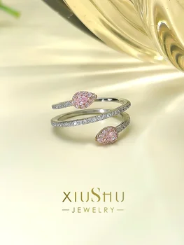 Vágy, Luxus rózsaszín gyémánt gyűrű, kis gyűrű, karcsú, az édes ló szeme 925 ezüst berakásos magas szén-dioxid-gyémánt