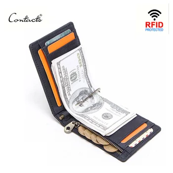 a férfiak RFID Valódi Bőr Kártya Tárca Slim Bifold pénzcsipesz Mini Táska Nők Férfiak Érme táska kártya-tartó zseb